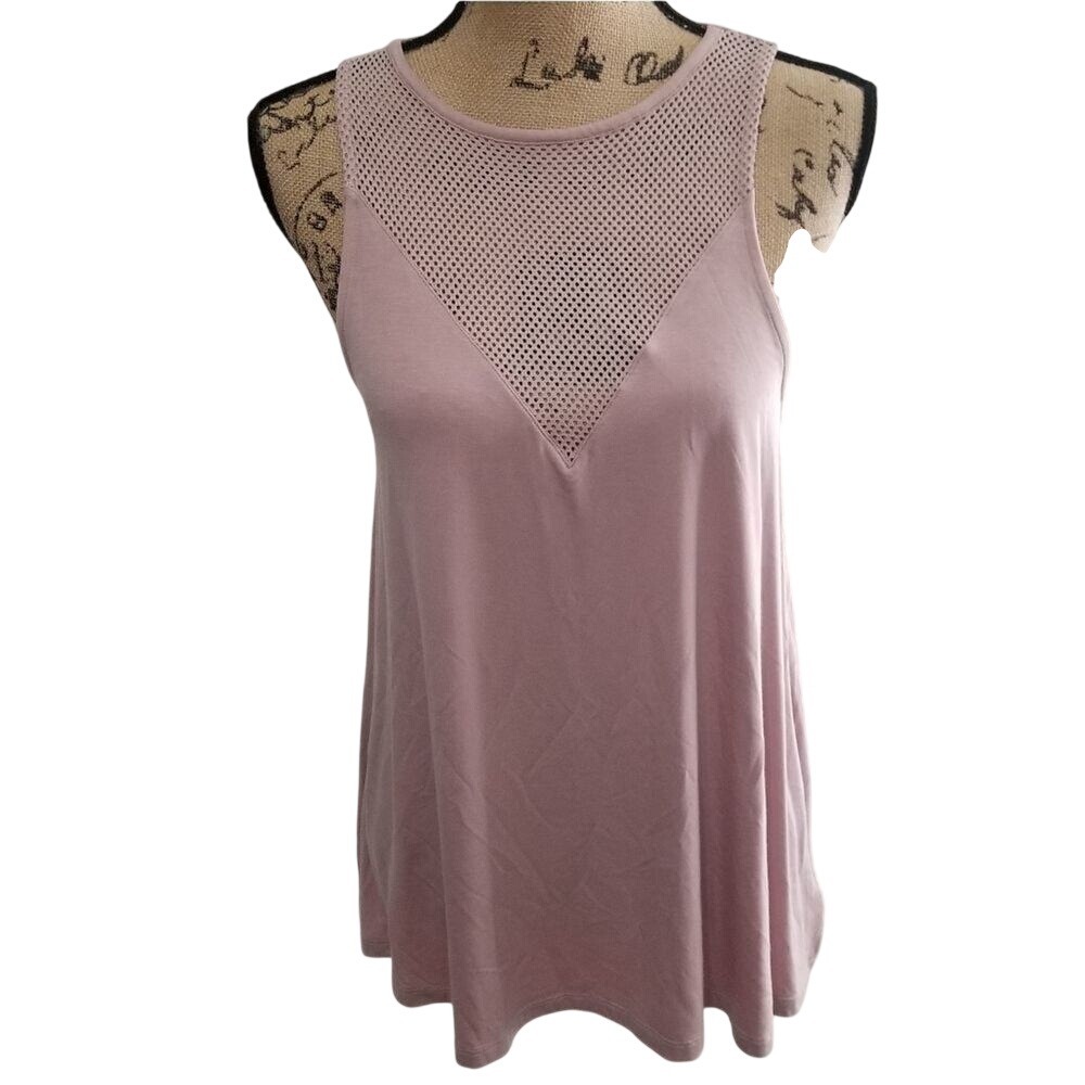 Express One Eleven Pink Mesh Yoke Tank Top Sleeveless Relaxed Fit Mauve Medium